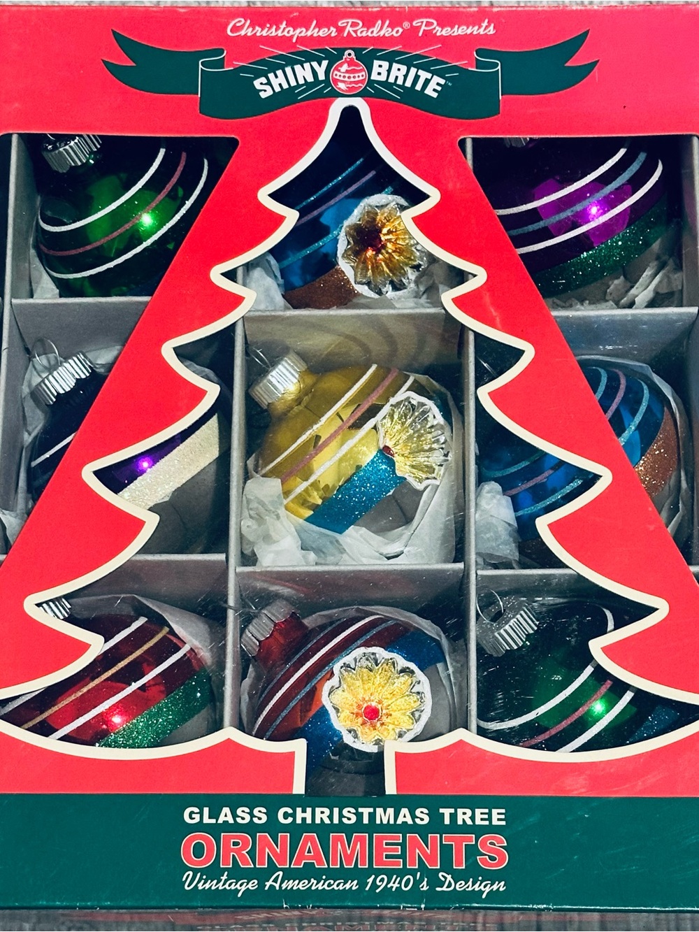 Shiny Brite RadkoMulticolor Glass Christmas Tree Ornaments - Vintage